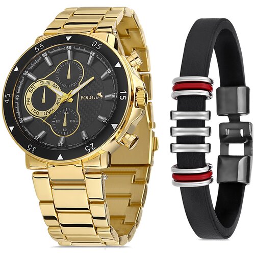 Polo Air Metal Strap Sports Men&amp;#039;s Wristwatch and Leather Bracelet Combination Yellow Black Color Slike