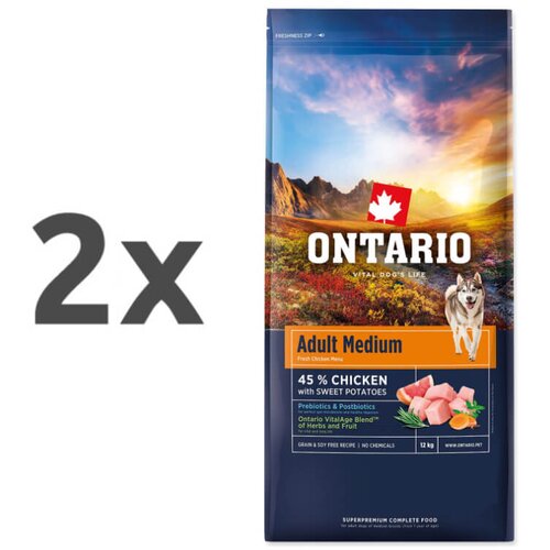 Ontario Adult Medium - pi&scaron;čanec in sladki krompir 2 x 12 kg Cene