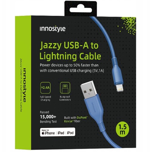 Innostyle JAZZY USB LIGHTNING MFI KABEL ZA HITRO POLNJENJE ZA IPHONE KEVLAR 2M MODRA, (21748092) Cene