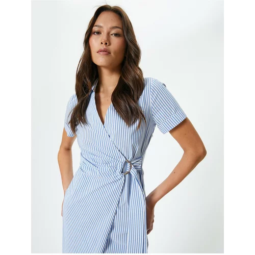 Koton Midi Shirt Dress Double Breasted Belted Short Sleeve