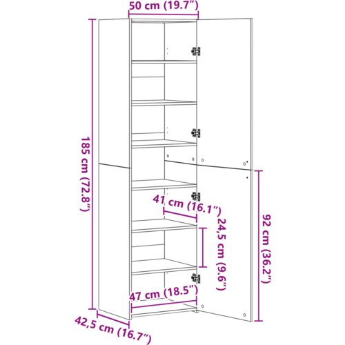 vidaXL Črna hrastova visoka omara 50x42.5x185 cm iz vezanega lesa Cene