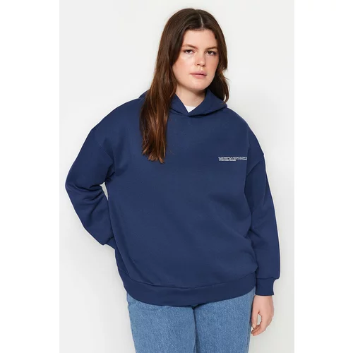 Trendyol Curve Navy Blue Thick Fleece Print Detailed Knitted Sweatshirt