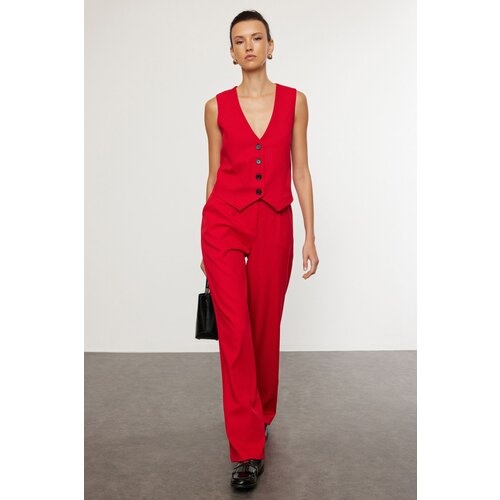 Trendyol Red Regular Vest Wide Leg / Wide Leg Trousers Woven Bottom-Top Set Slike