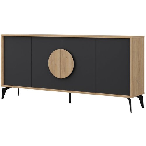 Marckeric Crna/u prirodnoj boji niska komoda u dekoru hrasta 180x82 cm Vae – Cijene