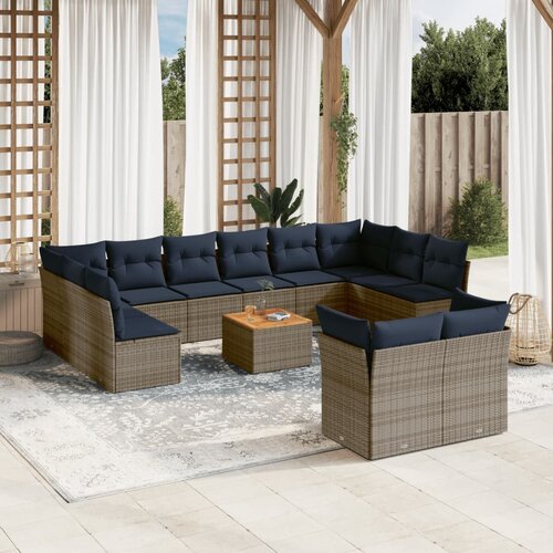 VidaXL 13-dijelni set vrtnih sofa od poliratana s jastucima sivi Slike