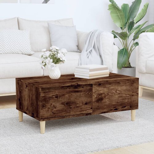 VidaXL Klubska mizica dimljeni hrast 90x50x36,5 cm inženirski les Slike