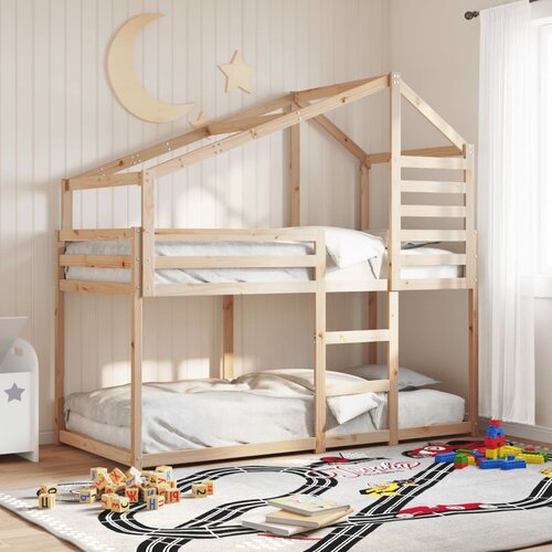 Krevet na kat s krovom 90 x 190 cm od masivne borovine Slike