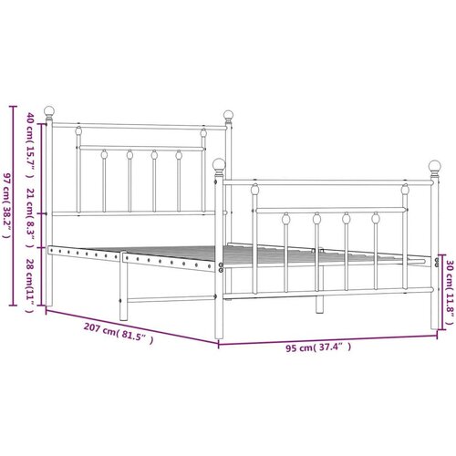 VidaXL Metalni okvir kreveta uzglavlje i podnožje crni 90 x 200 cm Slike