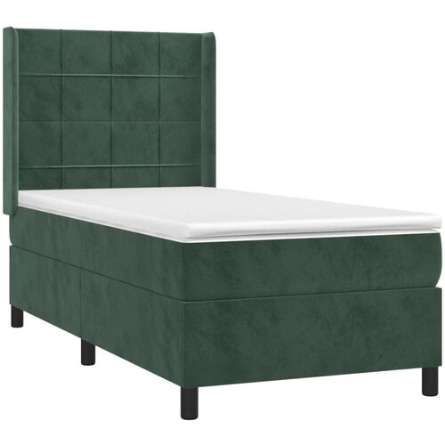 VidaXL Krevet box spring s madracem LED tamnozeleni 90x200 cm bar&amp;scaron;un Slike