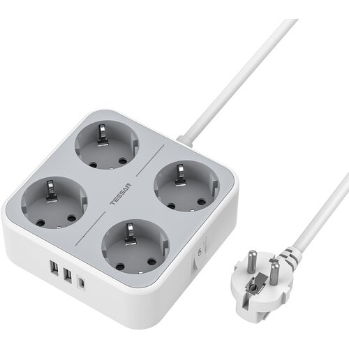 TESSAN Namizni razdelilec 302C (TS-302-C), 4x vtičnica, 2x USB-A, 1x USB-C, 2 m kabel, (5000257212) Slike