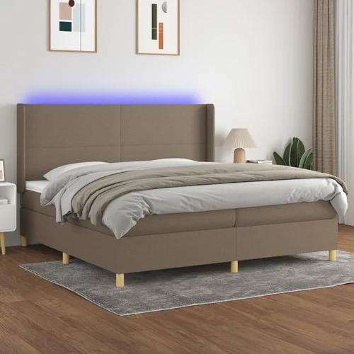  Krevet box spring s madracem LED smeđesivi 200x200 cm tkanina