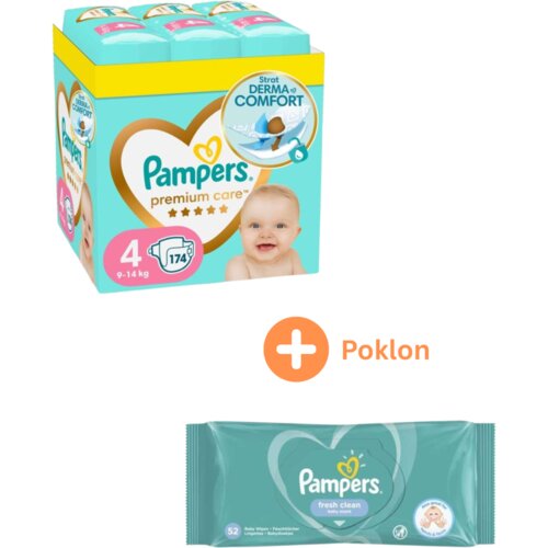 Pampers Pelene Monthly pack Premium S4 MSB 9-14kg, 174 komada i Poklon Fresh Clean Vlažne maramice, 12x52 komada Cene