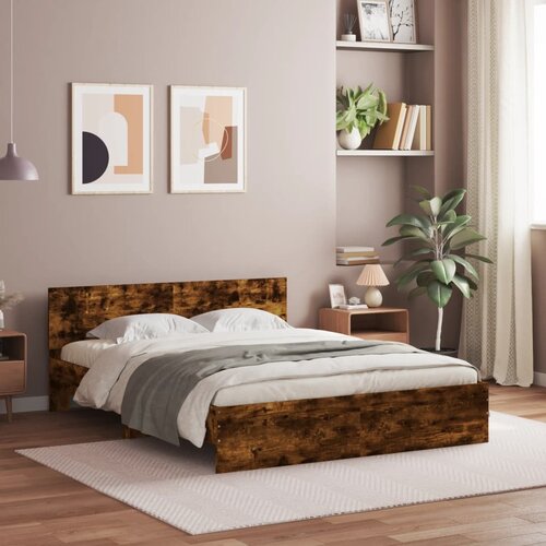 VidaXL Okvir kreveta s uzglavljem boja dimljenog hrasta 150x200 cm Slike