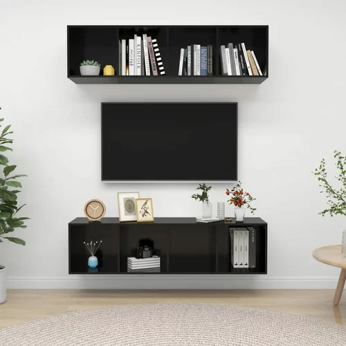 vidaXL Stenska TV omarica 2 kosa visok sijaj črne barve iverna plošča, (20733722)