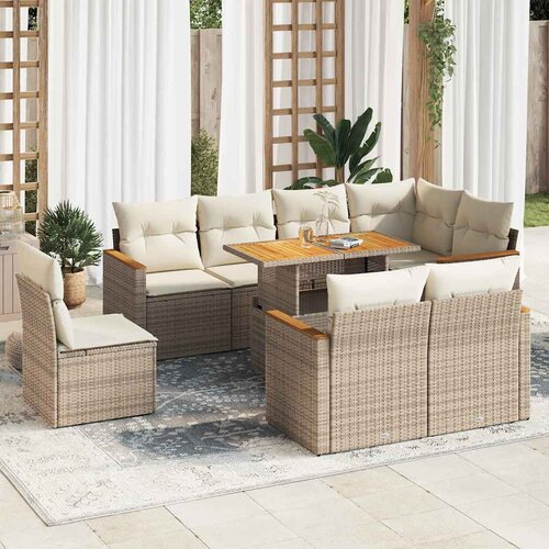 VidaXL 9-dijelni set vrtnih sofa s jastucima bež od poliratana bagrem Slike