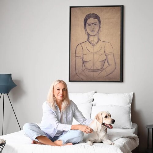  Slika - Frida Kahlo &amp;ndash; Self-Portrait 1929 (charcoal drawing) 40x60 U crnom drvenom okviru Slike
