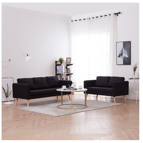  2-dijelni set sofa od tkanine crni Cijene