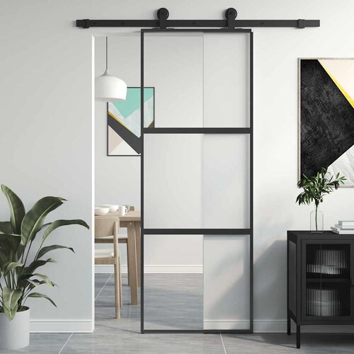  Klizna vrata crna 76x205 cm od kaljenog stakla i aluminija Slike