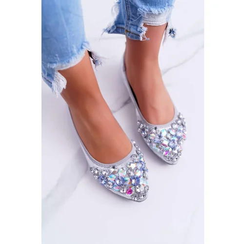 Kesi Leather Ballerinas with Stones Silver Crystal