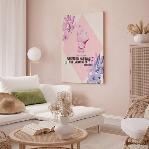  Slika - Beauty in the Eyes - Inspirational Quote with Pink Bust and Flowers 40x60 Premium Print Slike