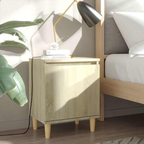  Noćni ormarići s drvenim nogama 2 kom boja hrasta 40x30x50 cm Smeđa Slike