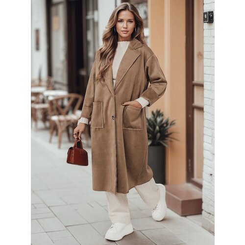 DStreet Płaszcz damski oversize AVELINNI długi w jodełkę beżowy Cene