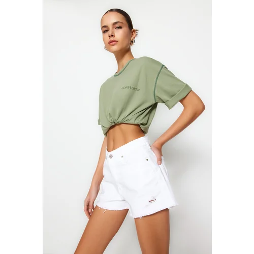 Trendyol Shorts - White - High Waist