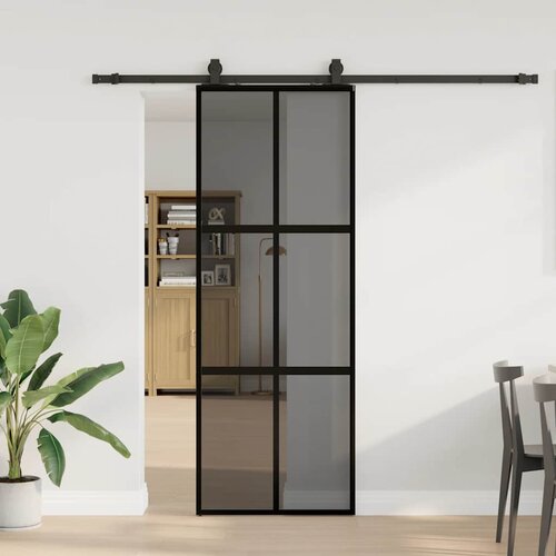 vidaXL Drsna vrata z opremo črna 76x205 cm kaljeno steklo Cene