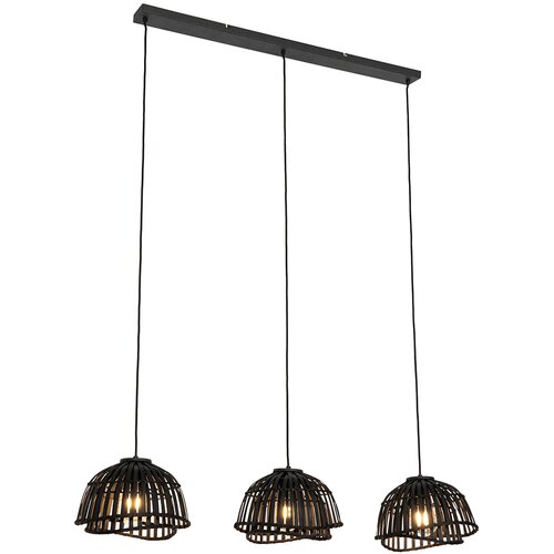 QAZQA Orientalska viseča svetilka črni bambus 3-light - Pua Slike