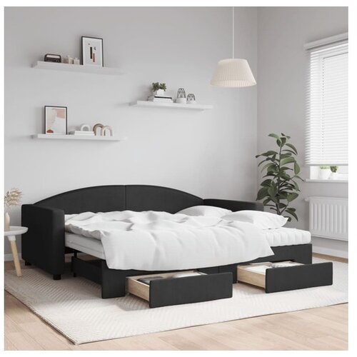 VidaXL Dnevni krevet na razvlačenje s ladicama crni 90x190 cm tkanina Slike