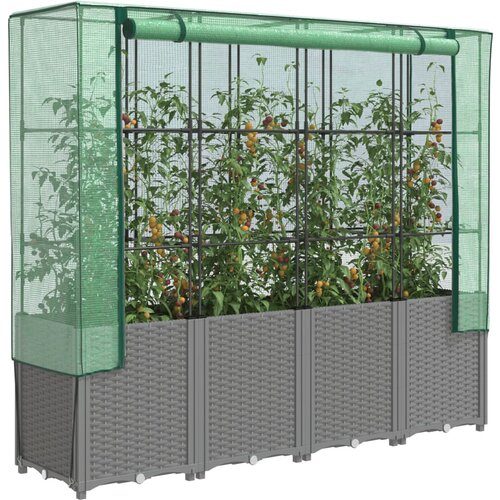 VidaXL Visoka greda s prevleko za rastlinjak videz ratana 160x40x153cm Slike