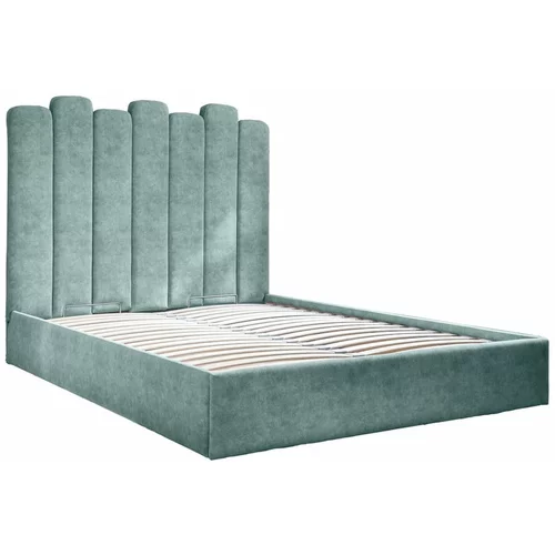 Miuform Tirkizno tapecirani bračni krevet s prostorom za pohranu s podnicom 180x200 cm Dreamy Aurora -