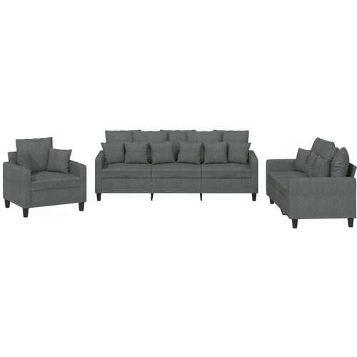  3-dijelni set sofa s jastucima tamnosivi od tkanine Slike