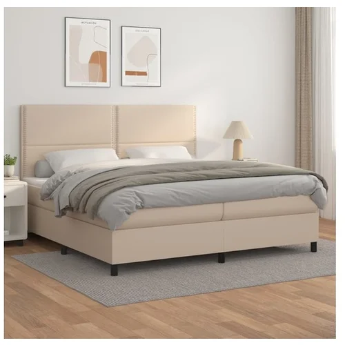  Box spring postelja z vzmetnico kapučino 200x200 cm um. usnje