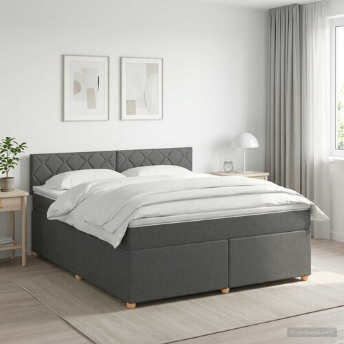  Boxspring krevet s madracem Tamnosiva 160 x 200 cm Tkanina - Tamnosiva 160 x 200 cm Dizajn s rombovima Cijene