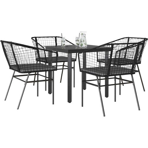  Vrtna garnitura - 5-dijelni vrtni blagovaonski set s jastucima od crnog Cene