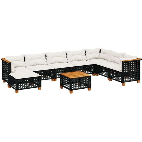  9-dijelni set vrtnih sofa s jastucima crni od poliratana Slike