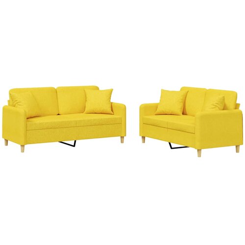  2-dijelni set sofa s jastucima svjetložuti od tkanine Slike
