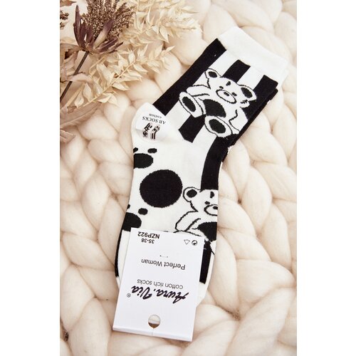 Kesi Women's mismatched socks with teddy bear, black and white Cene