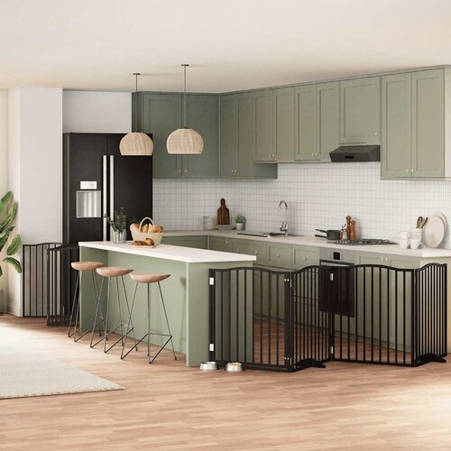 vidaXL Ograda za pse z vrati zložljiva 10 panelov črna 800 cm les Cene