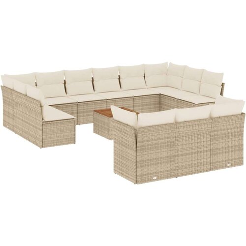 VidaXL 14-dijelni set vrtnih sofa s jastucima poliratan Bež Slike