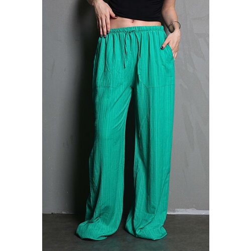Madmext Green Pocket Wide Leg Women's Trousers Slike