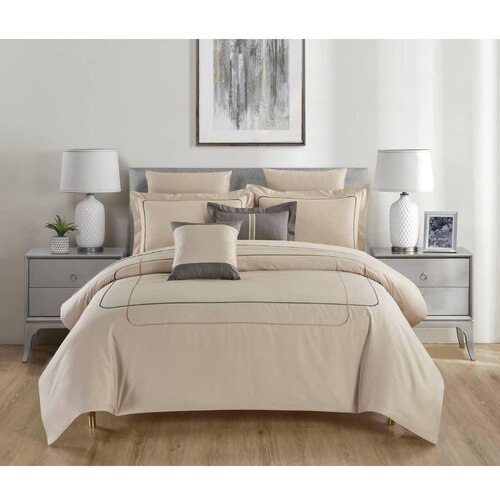 Mila Home Luxury Bež enojna posteljnina iz renforce bombaža z rjuho/6-delna 140x200 cm Calm of Lines – Cene