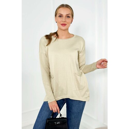 Kesi Sweater with front pockets beige Slike
