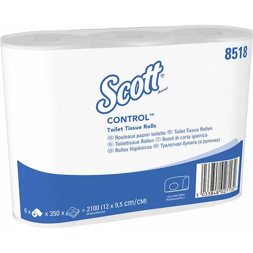 Kimberly Clark Standardni toaletni papir Scott® CONTROL™, 3 sloji, DE 36 kosov po 350 lističev, bele barve