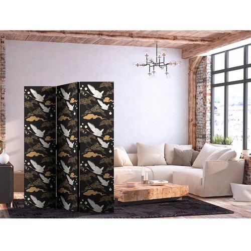  Paravan - Oriental impressions - decorative pattern with a motif of flying cranes on a dark background 135x172 Jednostrani Cene