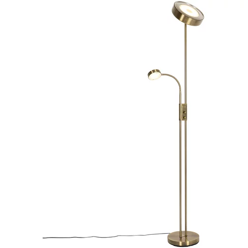 QAZQA Bronasta stoječa svetilka z LED in zatemnitvijo z bralno svetilko - Kelso