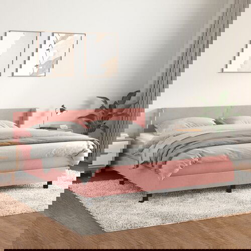 The Living Store Box spring postelja z vzmetnico roza 160x200 cm žamet - Box Spring Postelja, (21491668) Slike