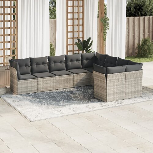 vidaXL 9-dijelni set vrtnih sofa od poliratana s jastucima svjetlosivi Cijene