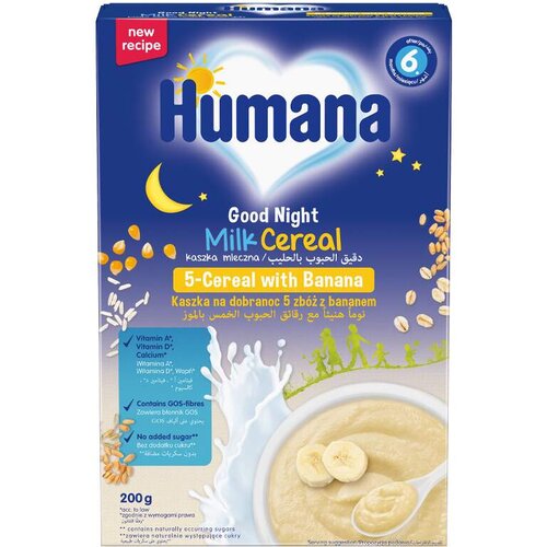 Humana Mlečna instant ka&amp;scaron;a za laku noć, Žitarice i banana, 200g Slike